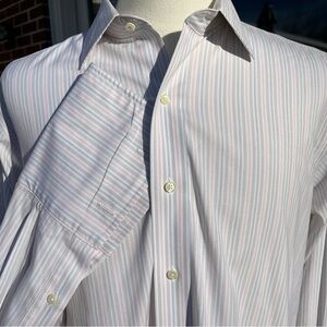Brooks Brothers White Dress Shirt with Pink and Light Blue Stripes